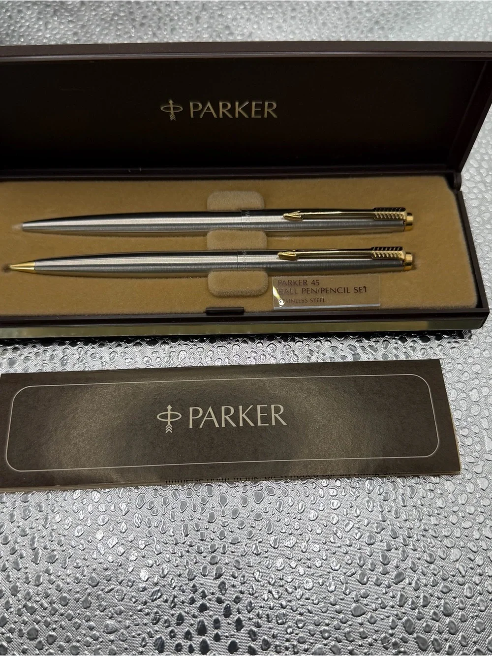 Parker 45 Stainless Steel Pen and Pencil Set with Gold Trim
